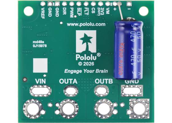 Example of adding a capacitor to the back side of the Pololu G2 High-Power Motor Driver 24v30 CS.