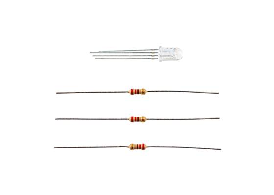 RGB LED (Red, Green, Blue) + Resistors (3)