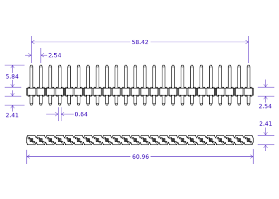 Straight Header - Male, Gold Plating (PTH, 0.1in., 24-Pin) (3)