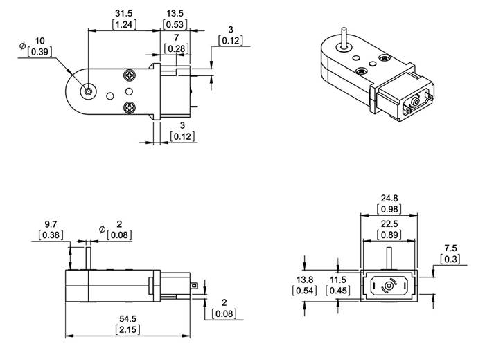 120:1 Mini Plastic Gearmotor, 90° 2mm Spline Output