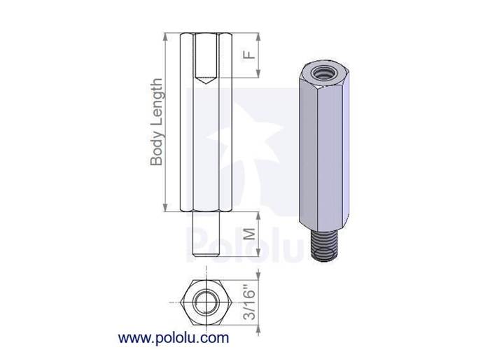 Aluminum Standoff 3/8" Length, 440 Thread, MF (4Pack)